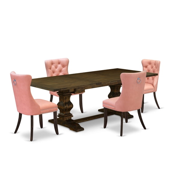 East West Furniture 5 Piece Kitchen Set Consists of a Rectangle Dining Table with Butterfly Leaf