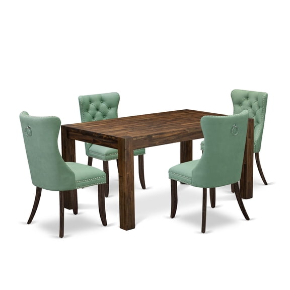 East West Furniture 5 Piece Kitchen Set Consists of a Rectangle Rustic Wood Dining Table