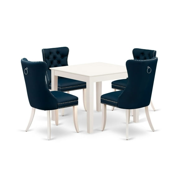 East West Furniture OXDA5-LWH-29 5 Piece Kitchen Table & Chairs Set Includes a Square Dining Table and 4 Upholstered Parson Chairs, 36x36 Inch, linen white