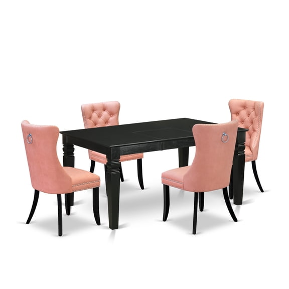 East West Furniture 5 Piece Kitchen Table Set Contains a Rectangle Dining Table with Butterfly Leaf