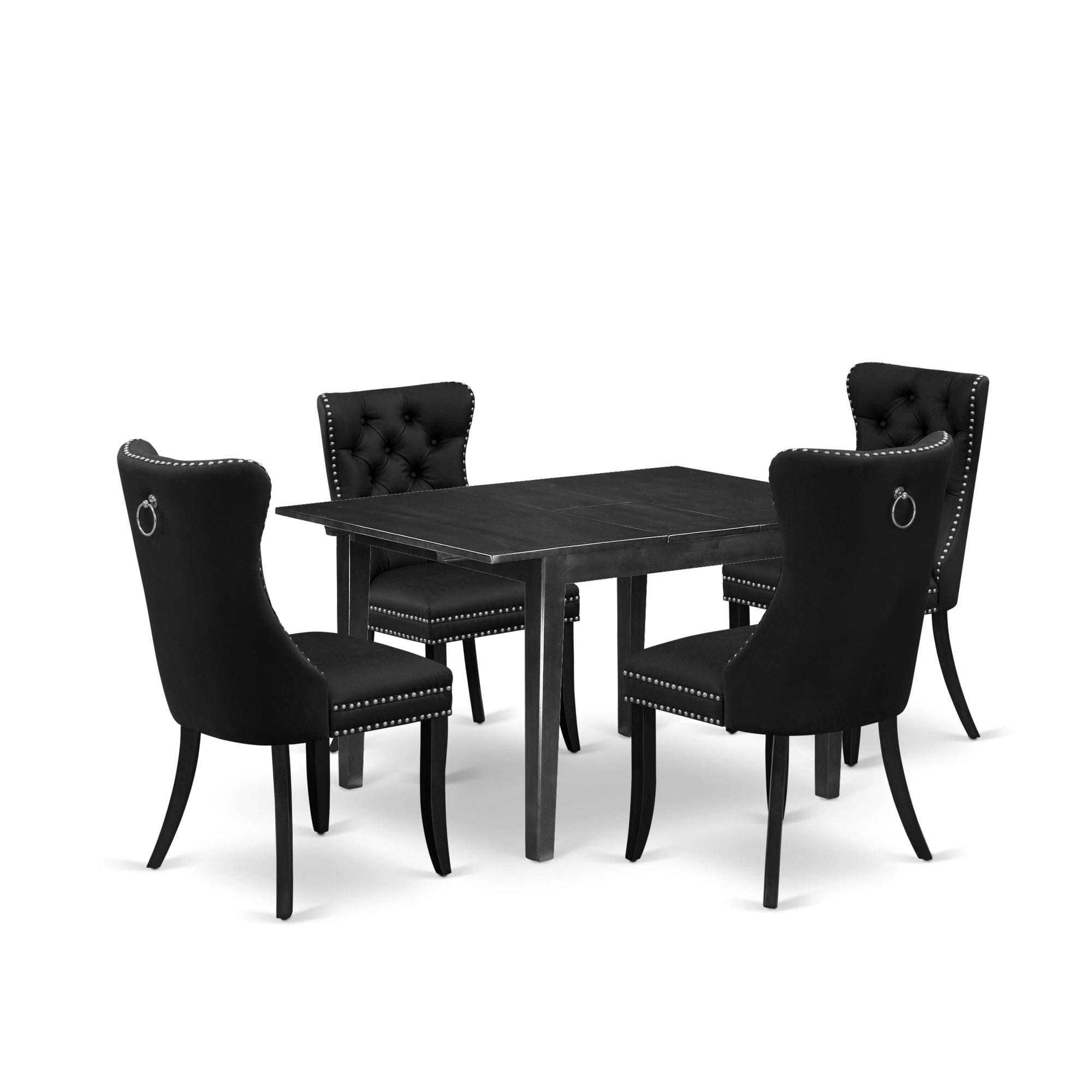 Mahogany 5-Piece Dining Set with Navy Blue Faux Leather Chairs