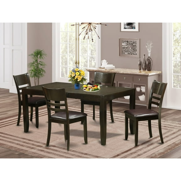 East West Furniture  5 Piece Kitchen Table Set- a Dining Room Table and Kitchen Chairs, Cappuccino (Seat Options) LYFD5-CAP-LC