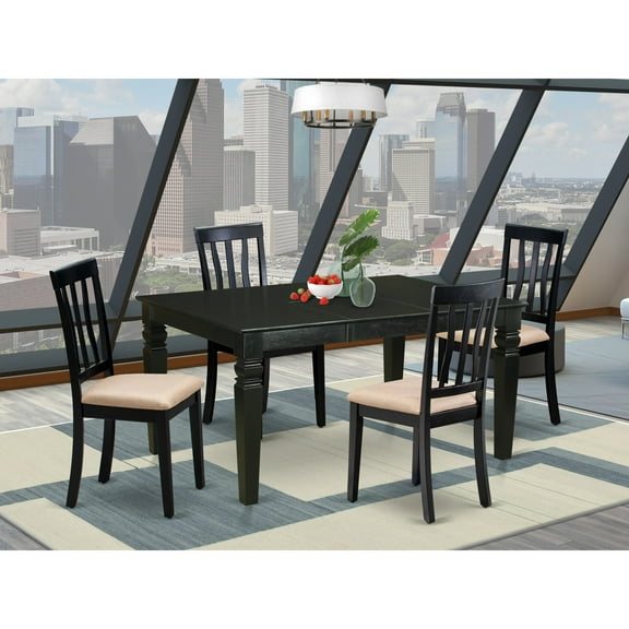 East West Furniture 5 Piece Kitchen Table Set- a Dining Table and Linen Fabric Upholstered Chairs, Black(Seat Type Options) WEAN5-BLK-C
