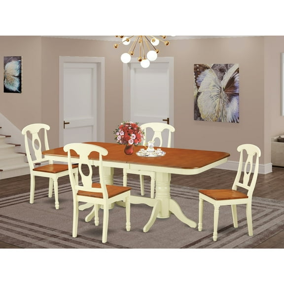 East West Furniture 5 Piece Kitchen Table Set- a Rectangle Dining Room Table and 4 Dining Chairs, Buttermilk & Cherry