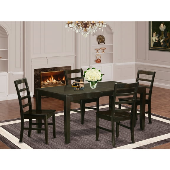 East West Furniture  5 Piece Kitchen Table Set- a Rectangle Dining Table and 4 Dining Room Chairs, Cappuccino (Seat Options) LYPF5-CAP-W