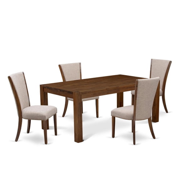 East West Furniture Lismore 5-piece Wood Dining Set in Walnut