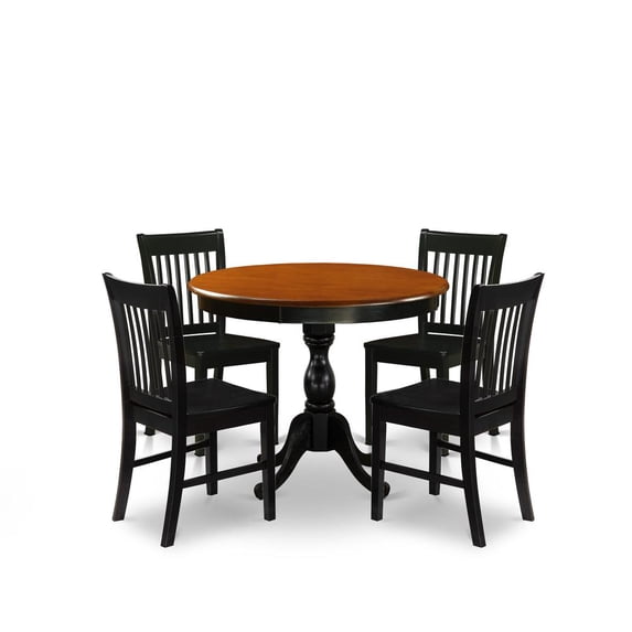AMPF5-BCH-W - Dining Table and 4 Dining Chairs with Ladder Back - Black Finish