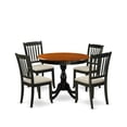 thumbnail image 1 of East West Furniture 5-Piece Modern Dining Set Includes a Round Wood Table and 4 Linen Fabric Dining Room Chairs with Slatted Back - Black Finish, 1 of 2