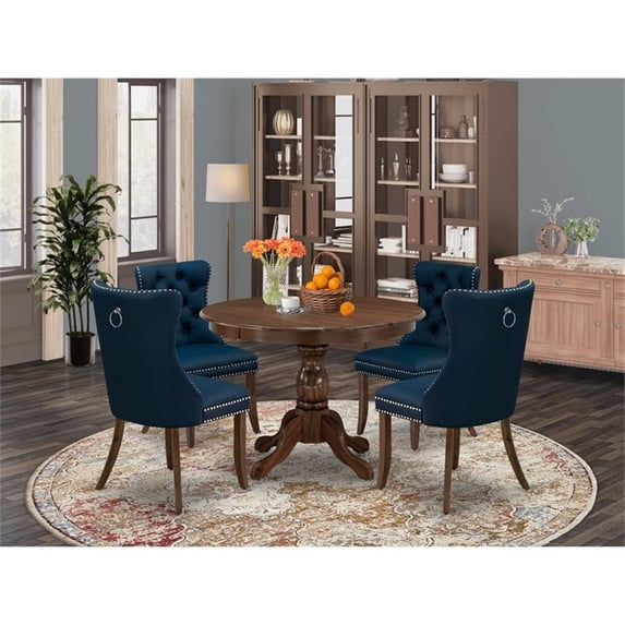 East West Furniture HBDA5-AWA-29 5 Piece Modern Dining Table Set Consists of a Round Kitchen Room Table and 4 Padded Chairs, 42x42 Inch, Antique Walnut