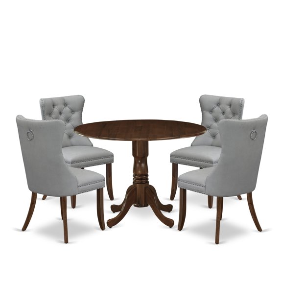 East West Furniture 5 Piece Modern Dining Table Set Consists of a Round Kitchen Table with Dropleaf