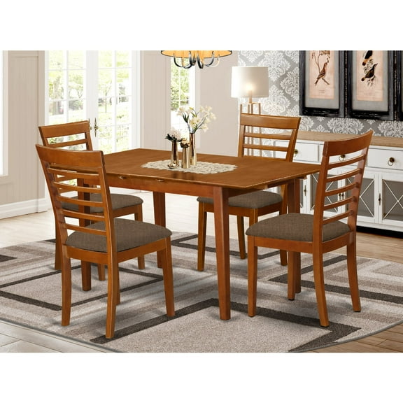 East West Furniture 5 Piece Modern Dining Table Set- a Wooden Table and 4 Dining Room Chairs, Saddle Brown (Seat Option) PSML5-SBR-C