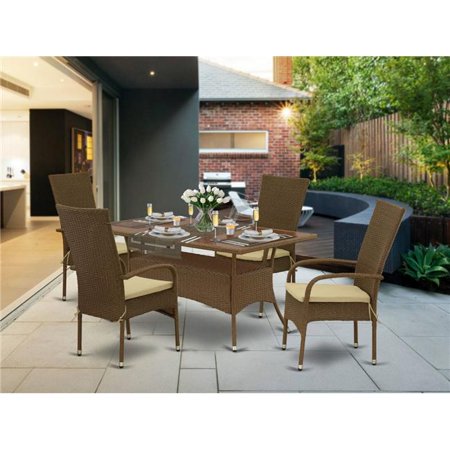 East West Furniture 5 Piece Oslo Outdoor-furniture Brown Wicker Dining Set - Brown