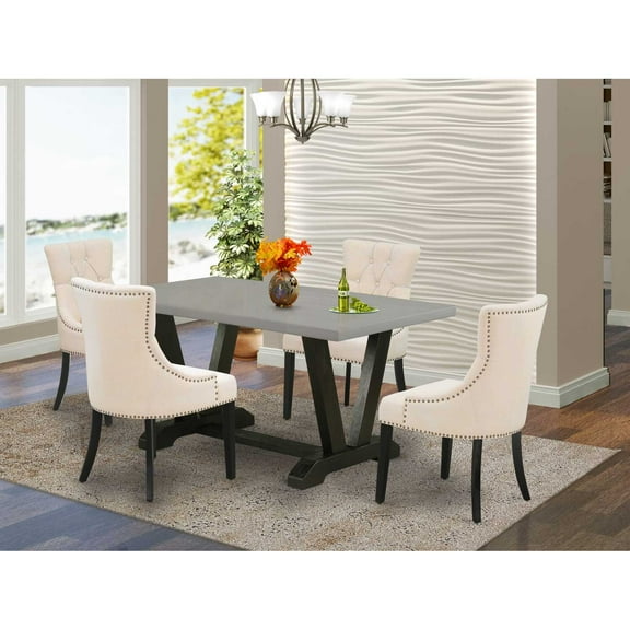 East West Furniture V696FR102-5 5 Piece Dinette Set for 4 Includes a Rectangle Dining Table with V-Legs and 4 Light Beige Linen Fabric Parson Dining Room Chairs, 36x60 Inch, Multi-Color