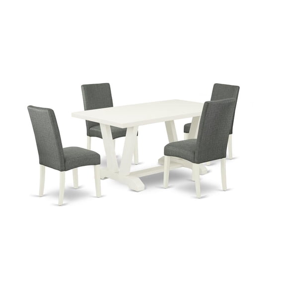 East West Furniture V-Style 5-piece Wood Dining Set in Gray Finish