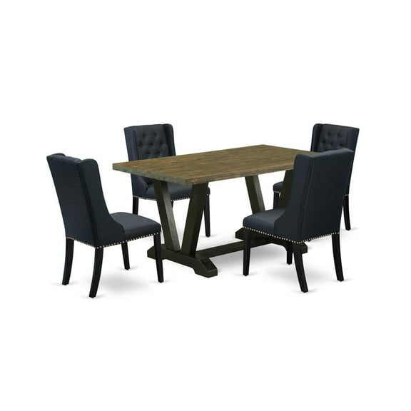 East West Furniture V-Style 5-piece Wood Kitchen Table and Chair Set in Black