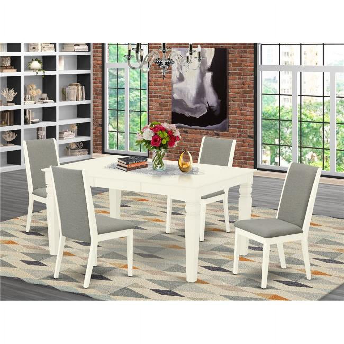 East West Furniture 5 Piece Weston Rectangular Dining Table Set Linen
