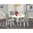 thumbnail image 1 of East West Furniture 1MZEN5-LWH-06 5Pc Modern Dining Table Set Contains a Wood Dining Table and 4 Parsons Chairs with Shitake Color Linen Fabric, Drop Leaf Table with Full Back Chairs, Linen White..., 1 of 9