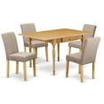 thumbnail image 1 of East West Furniture 1MZAB5-OAK-04 5Pc Kitchen Table Sets Contains a Dining Room Table and 4 Parson Chairs with Light Fawn Color Linen Fabric, Drop Leaf Table with Full Back Chairs, Oak Finish, 1 of 8