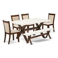 thumbnail image 1 of East West Furniture Table/4 Light Beige Chair/1 Bench in Distressed Jacobean, 1 of 17