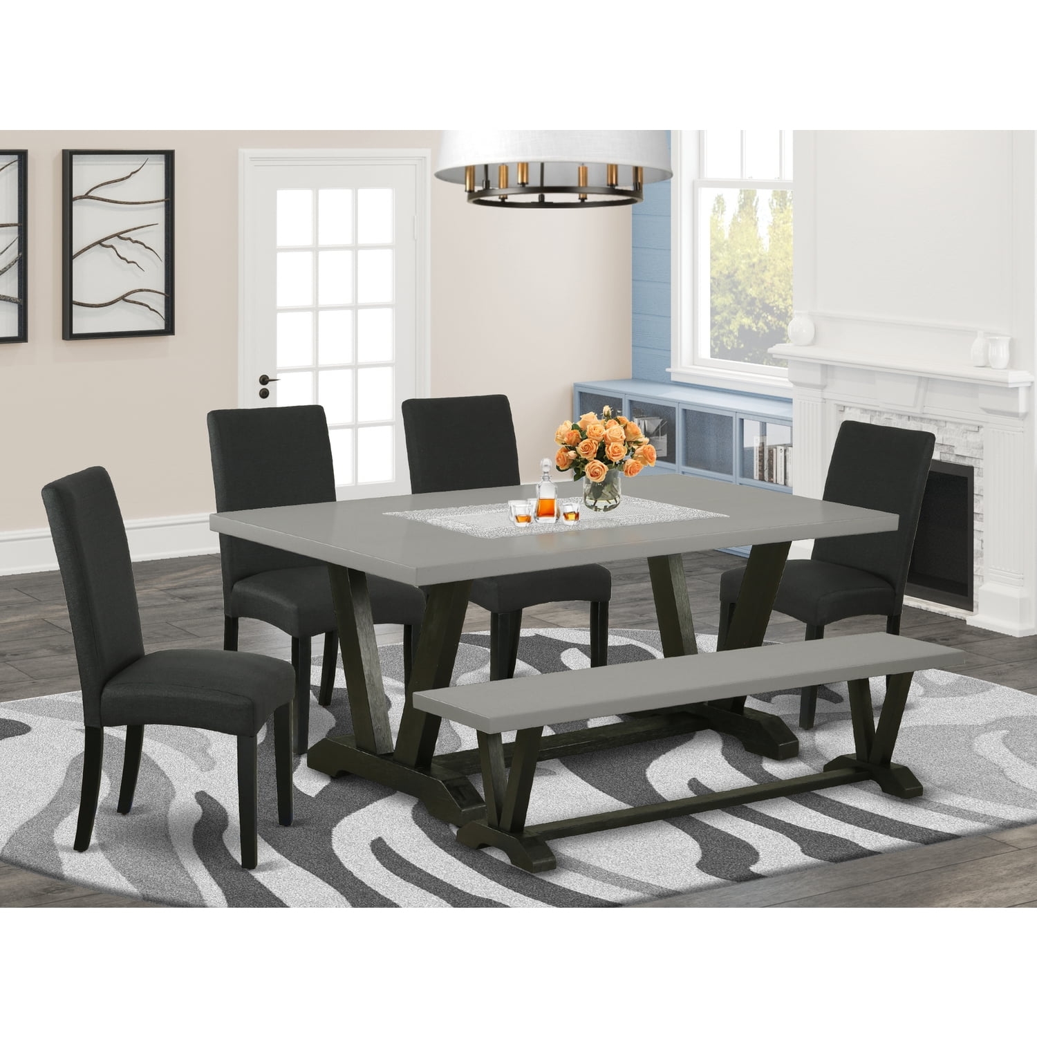 East West Furniture 6Pc kitchen table setBlack Linen Fabric Seat and