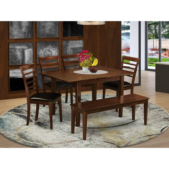 East West Furniture  6 Piece Dining Table Set- a Dining Table and 4 Kitchen Chairs with a Bench, Mahogany (Seat Options) MILA6D-MAH-LC