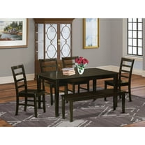East West Furniture 6 Piece Dining Table Set- a Kitchen Table and 4 Dining Chairs with a Bench, Cappuccino (Seat Options) CAPF6-CAP-W