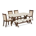 thumbnail image 1 of East West Furniture 6-Piece Kitchen Table Set Includes a Dinner Table and a Kitchen Bench with 4 Light Beige Linen Fabric Upholstered Chairs with Stylish Back - Distressed Jacobean Finish, 1 of 2