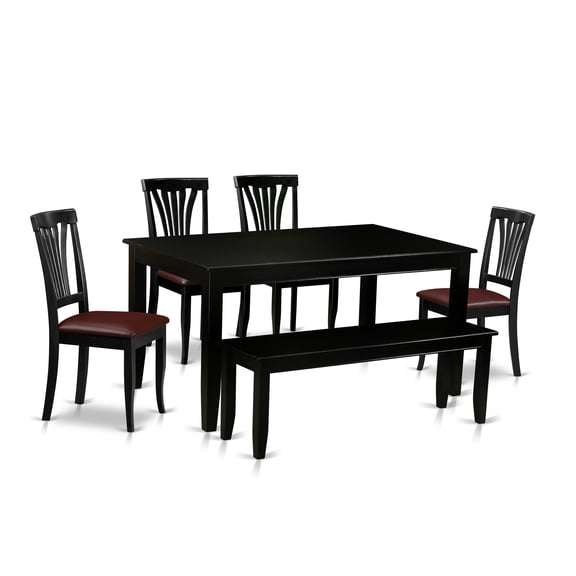 East West Furniture  6 Piece Kitchen Table Set- a Rectangle Dining Table and 4 Faux Leather Dining Chairs with a Bench, Black