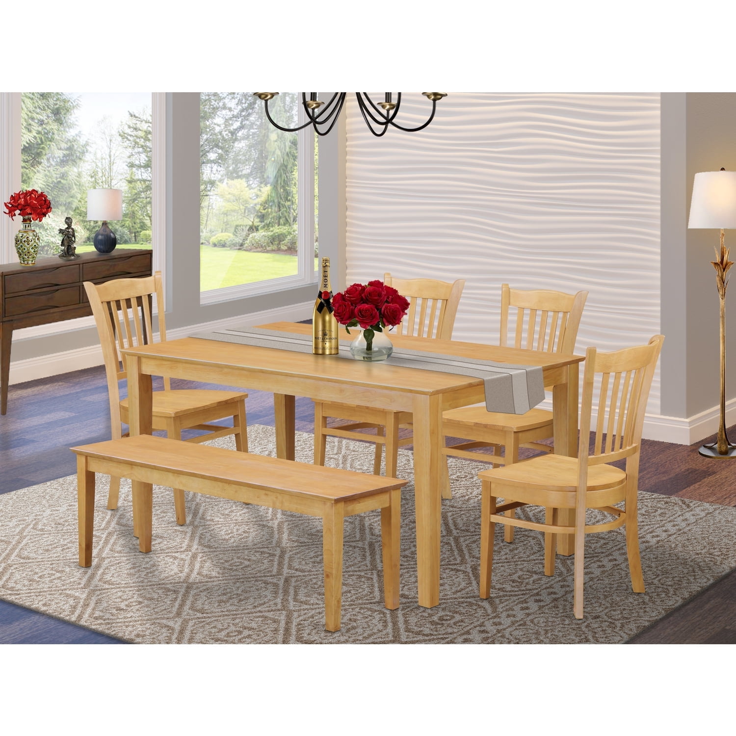 East West Furniture CAGR6-OAK-W 6 Piece Kitchen Table With Bench Set ...
