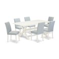 thumbnail image 1 of East West Furniture 7-Pc Dining Room Table Set Includes 6 Dining Chairs with Upholstered Seat and High Back and a Rectangular Table - Linen White Finish, 1 of 6