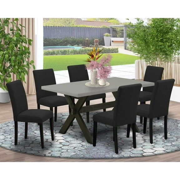 East West Furniture 7-Pc Dining Table Set Includes 6 Kitchen Chairs with Upholstered Seat and High Back and a Rectangular Kitchen Dining Table - Black Finish