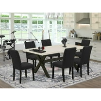East West Furniture 7-Pc Dining Table Set Includes 6 Mid Century Modern Chairs with Upholstered Seat and High Back and a Rectangular Dining Table - Black Finish