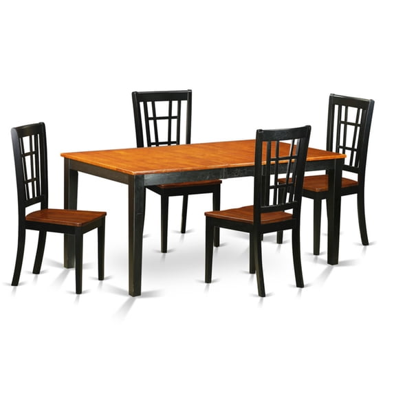 East West Furniture 7 Pc Dining room set-Kitchen Tables Plus 6 Kitchen Chairs-Finish:Black & Cherry,Number of Items:5,Shape:Rectangular,Style:Leather Seat
