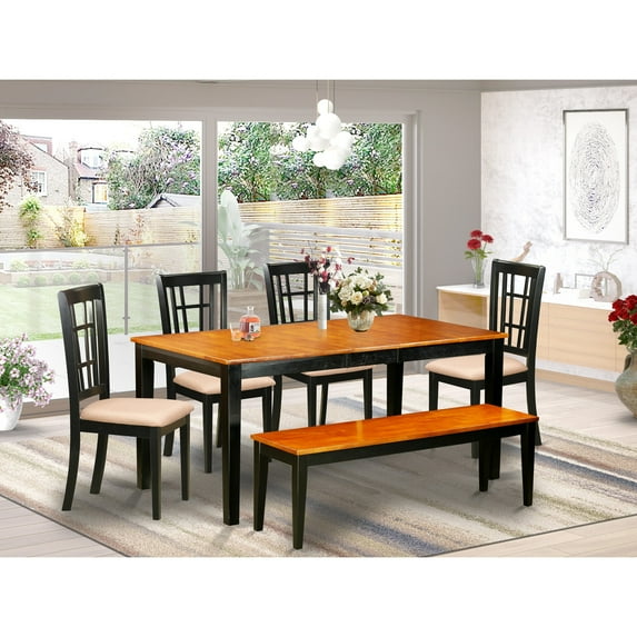 East West Furniture 7 Pc Dining room set-Kitchen Tables Plus 6 Kitchen Chairs-Finish:Black & Cherry,Number of Items:6,Shape:Rectangular,Style:Microfiber Seat