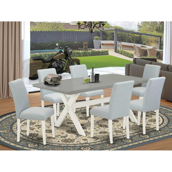 East West Furniture 7-Pc Kitchen Table Set Includes 6 Dining Chairs with Upholstered Seat and High Back and a Rectangular Dinner Table - Linen White Finish