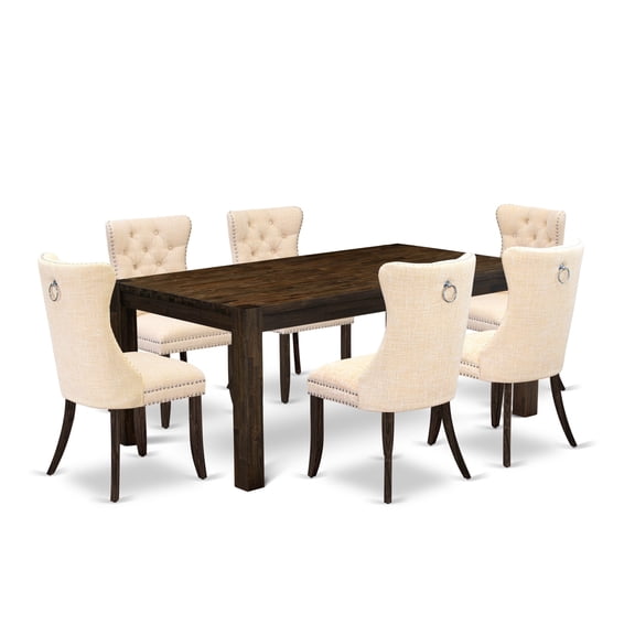 East West Furniture 7 Piece Dinette Set Contains a Rectangle Rustic Wood Kitchen Table
