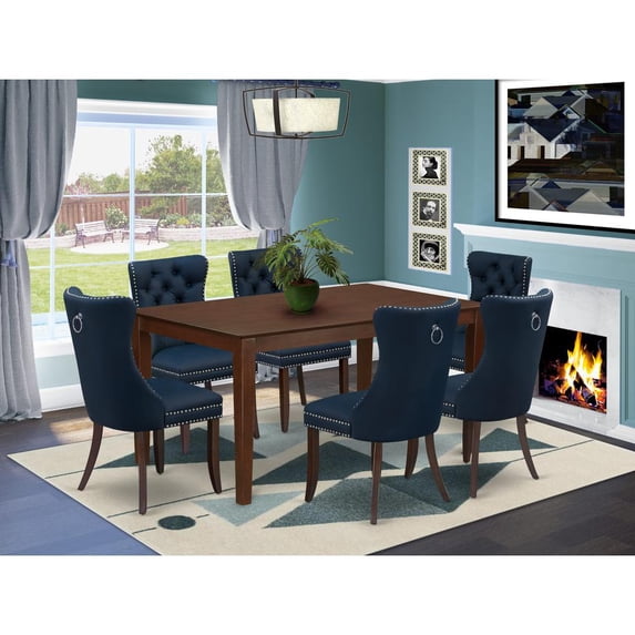 East West Furniture 7 Piece Dining Room Furniture Set Consists of a Rectangle Solid Wood Table