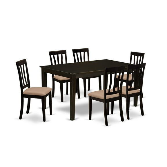 East West Furniture  7 Piece Dining Room Furniture Set- a Rectangle Kitchen Table and 6 Dining Chairs, Cappuccino(Seat Options) CAAN7-CAP-C