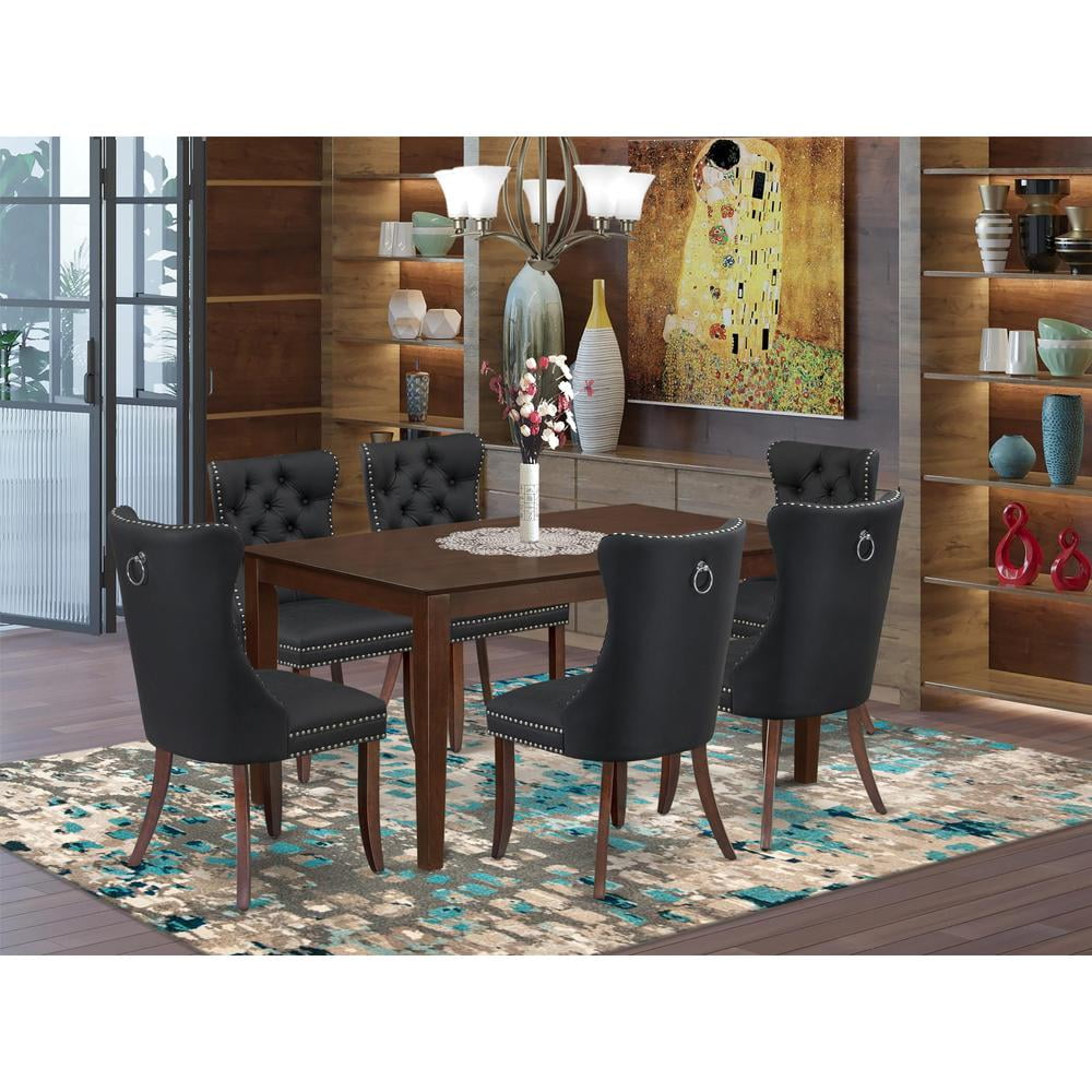 East West Furniture 7 Piece Dining Room Set Consists of a Rectangle ...