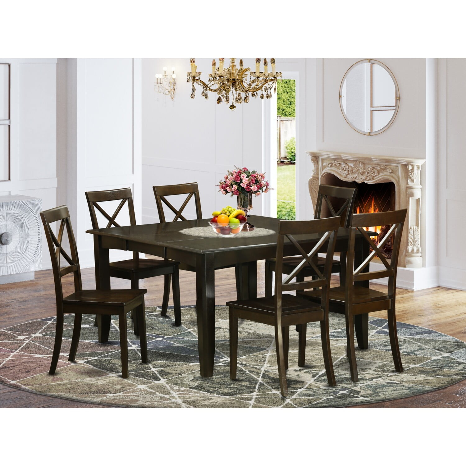 East West Furniture 7 Piece Dining Room Table With Leaf and