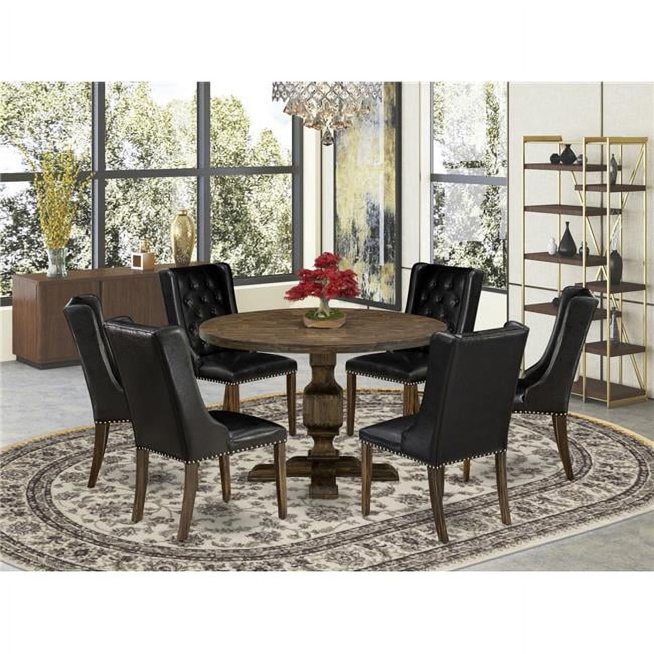 East West Furniture 7 Piece Dining Room Set Distressed Jacobean