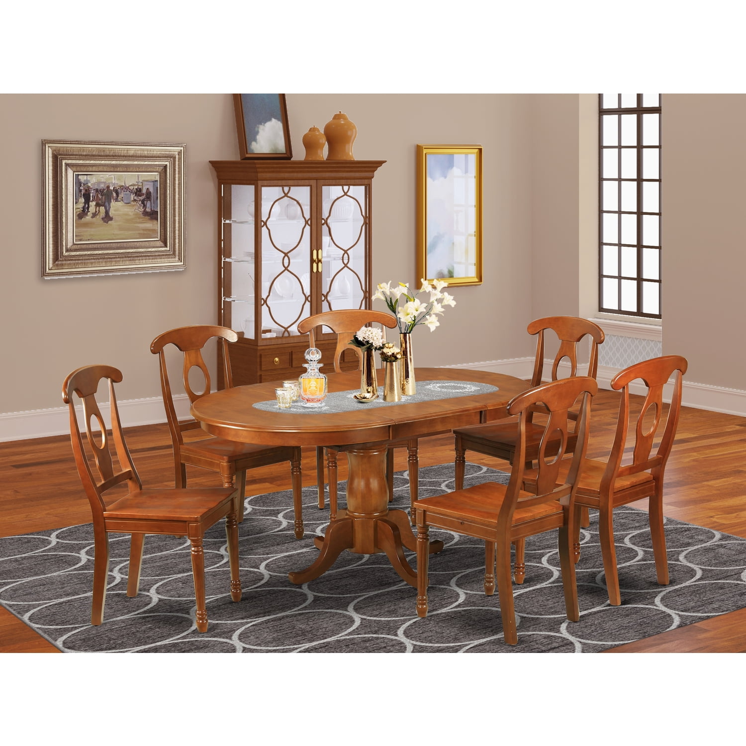 7 Piece Dining Room Set-Oval Dining Table With Leaf and 6 Chairs