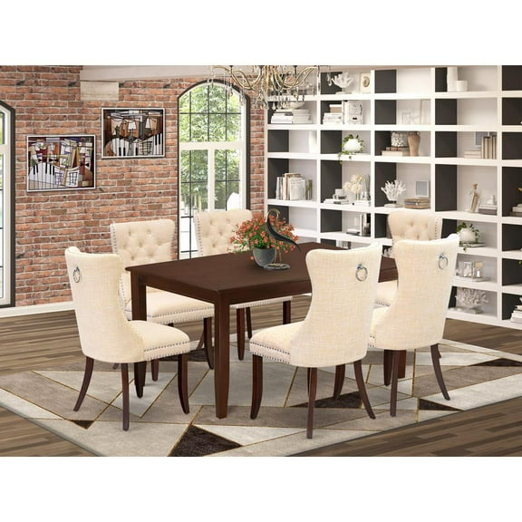 East West Furniture 7 Piece Dining Room Table Set Contains a Rectangle Solid Wood Table