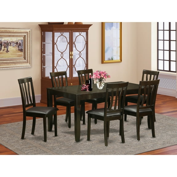 East West Furniture LYAN7-CAP-LC 7 Piece Dining Room Table Set-Dining Table With Leaf and 6 Dining Chairs