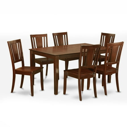 East West Furniture 7 Piece Dining Room Table Set- a Rectangle Wooden Table and 6 Kitchen Dining Chairs, Mahogany (Seat Options) CAML7-MAH-LC