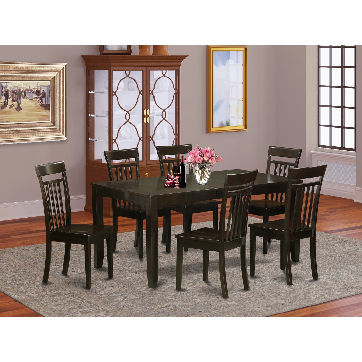 East West Furniture 7Piece Dining Set, Wood, Cappuccino, Includes