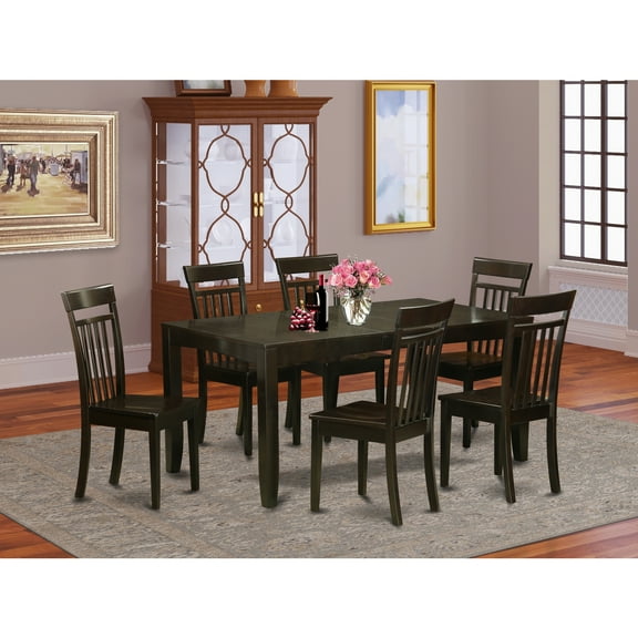 East West Furniture  7 Piece Dining Room Table Set- a Wooden Table and 6 Kitchen Dining Chairs, Cappuccino (Seat Options) LYCA7-CAP-W