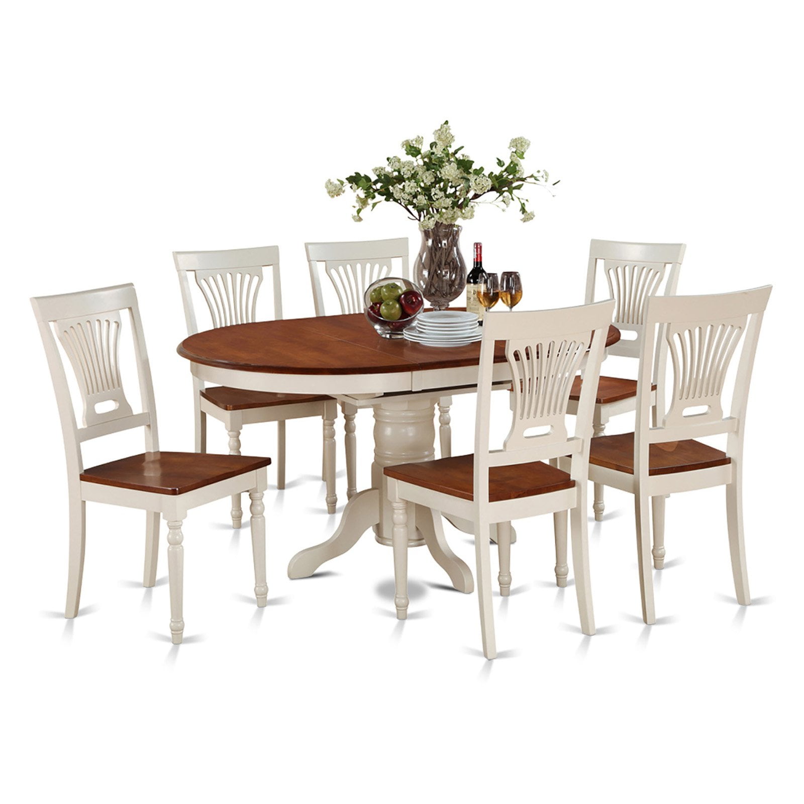 Buttermilk and Cherry Oval Dining Table Set with 6 Wooden Chairs