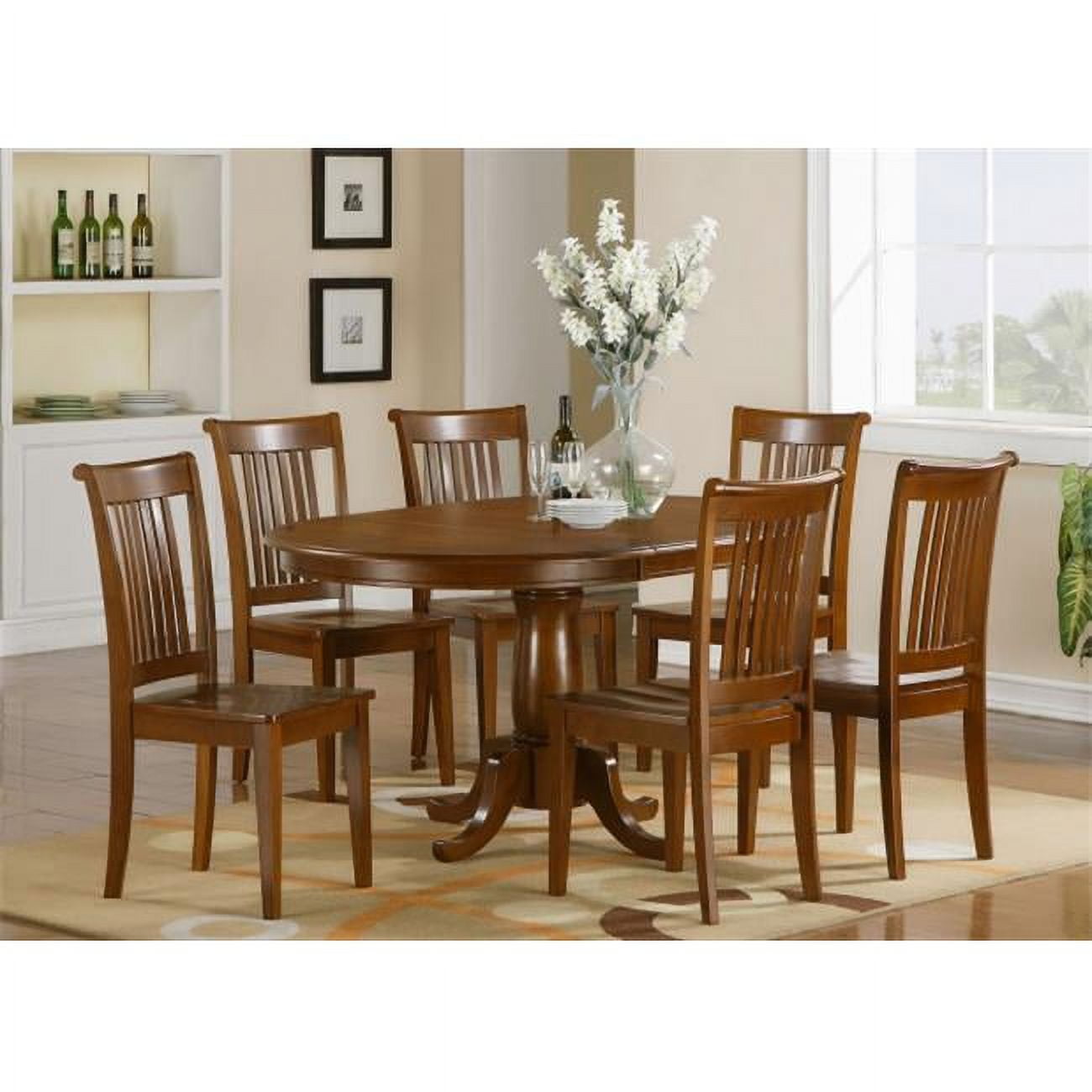 Saddle Brown Oval Dining Table Set with 6 Chairs