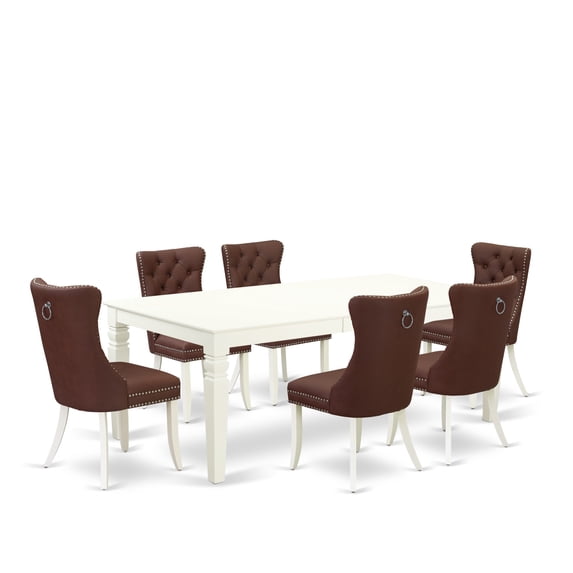 East West Furniture 7 Piece Dining Set Contains a Rectangle Kitchen Table with Butterfly Leaf